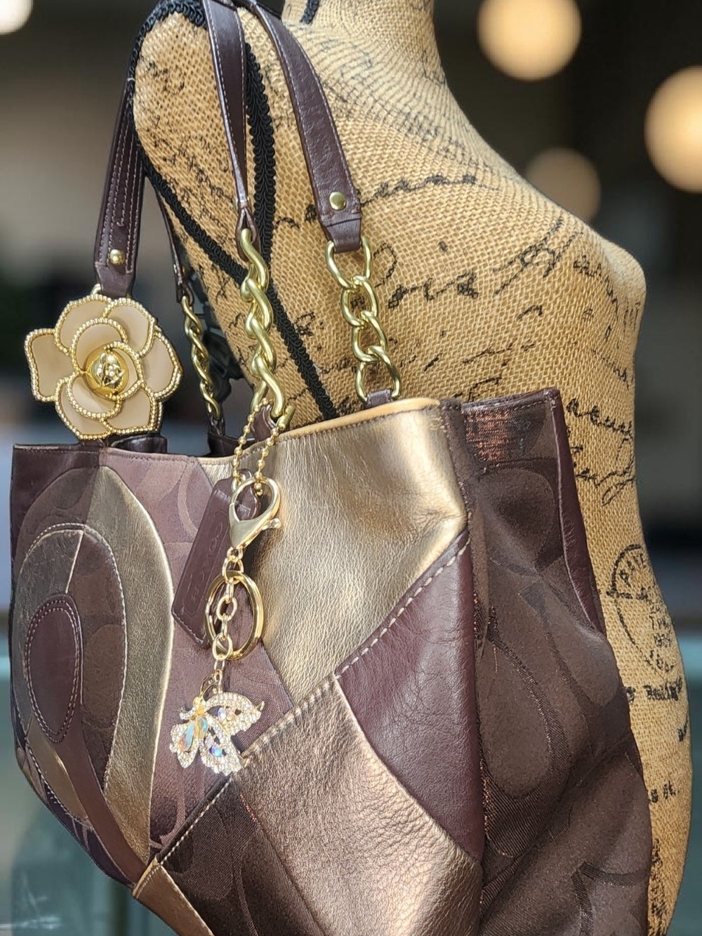 Vintage Coach Inlaid Patchwork Leather Chain Tote Bag F20013 - Picture 13 of 14
